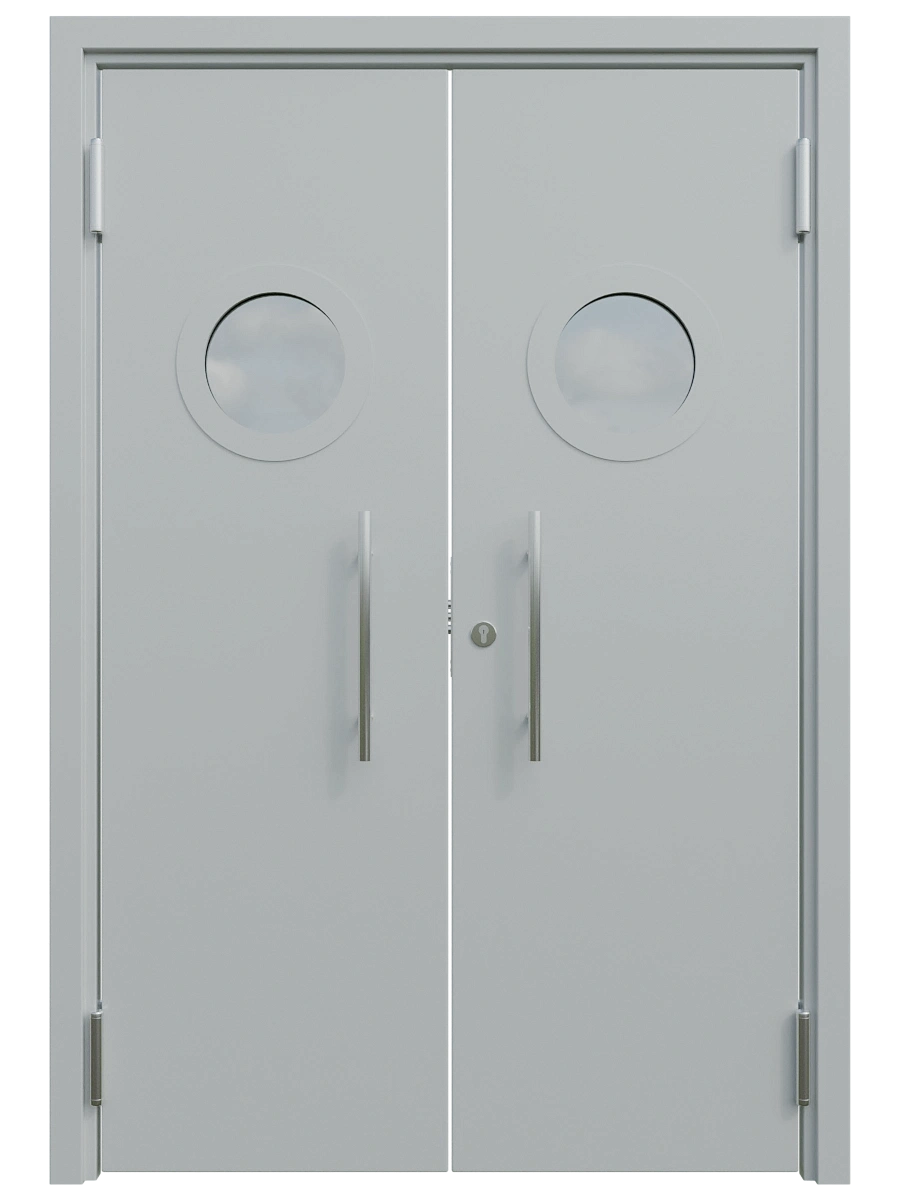 Двупольная маятниковая дверь с окном