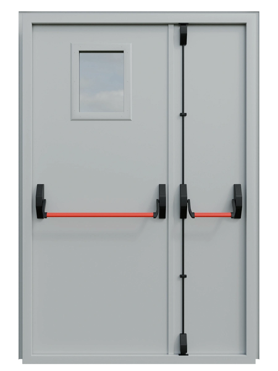 Двупольная техническая универсальная дверь с окном и антипаникой