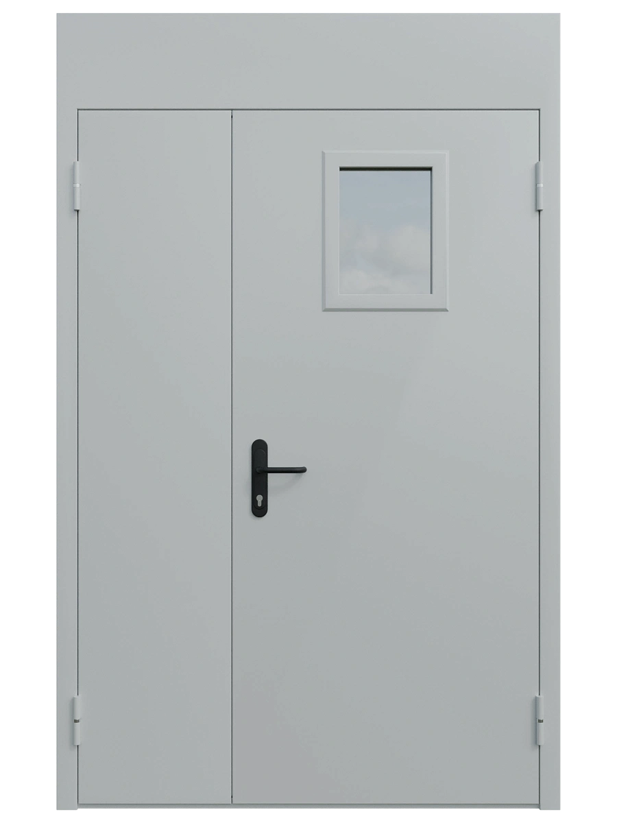 Двупольная техническая универсальная дверь с окном и фрамугой