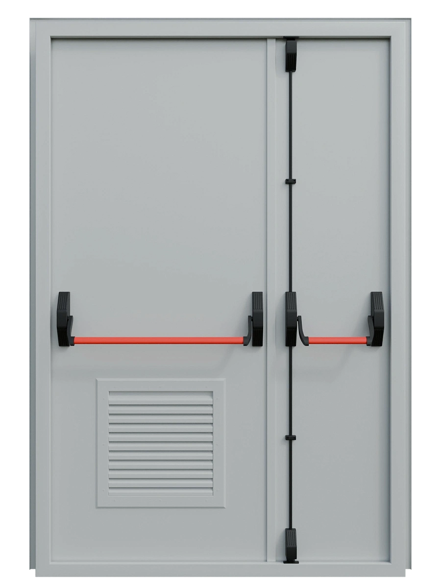 Двупольная техническая универсальная дверь с решеткой и антипаникой