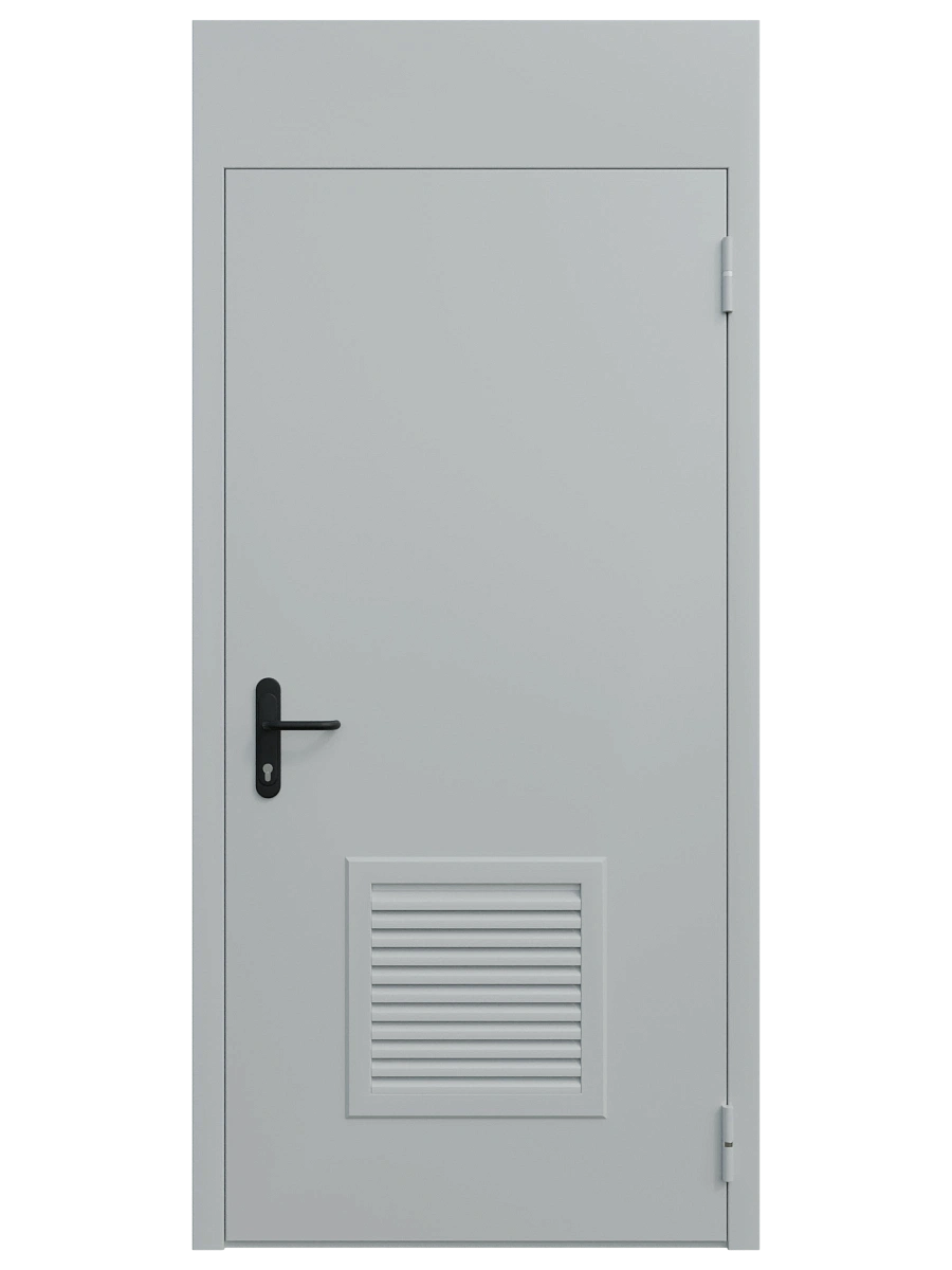 Однопольная техническая универсальная дверь с решеткой и фрамугой