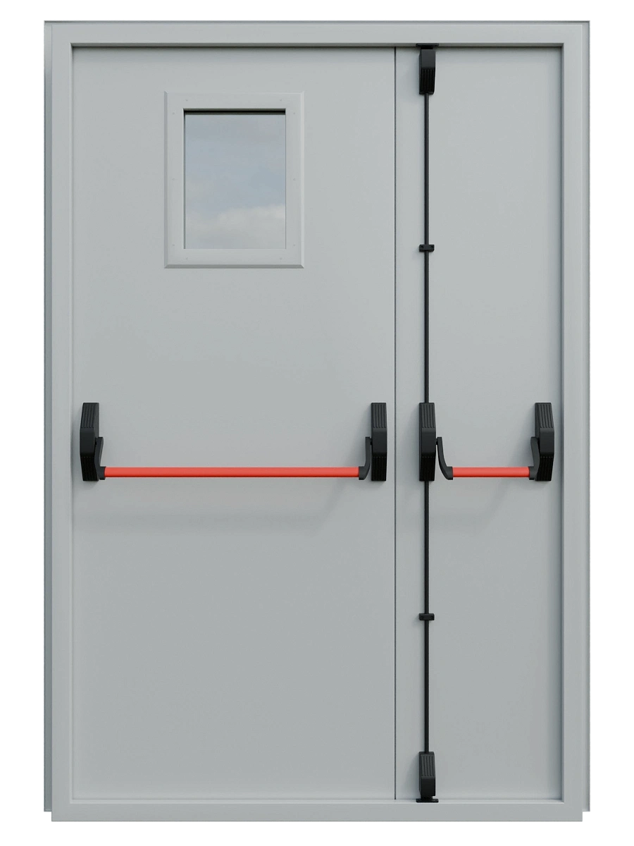 Двупольная техническая дверь с окном и антипаникой