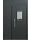 Двупольная подъездная дверь с фрамугой и окном