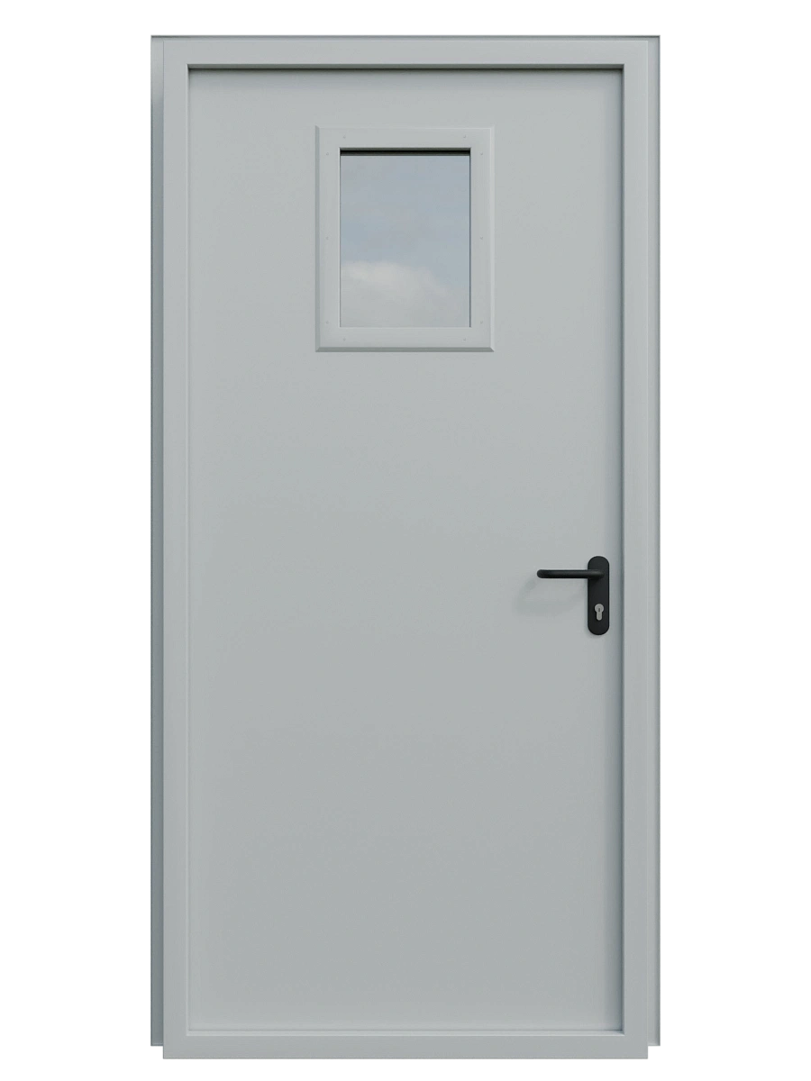 Однопольная противопожарная дверь ei 60 металл 1.5 мм с окном 300х400 мм с антипаникой