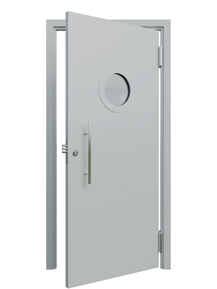 Однопольная маятниковая дверь с окном 300x400, металл 1.5, Муар