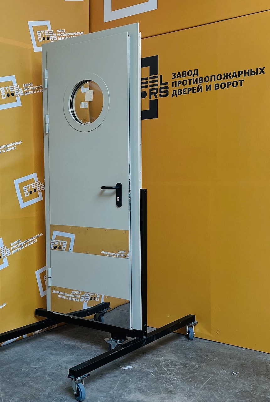 Однопольная противопожарная дверь ei 60 металл 1.5 мм с окном 300х400 мм, окрас Антик
