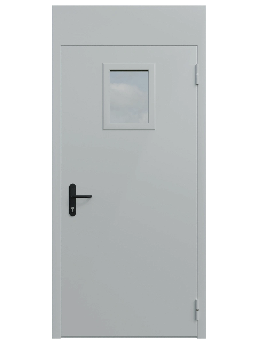 Однопольная техническая универсальная дверь с окном и фрамугой