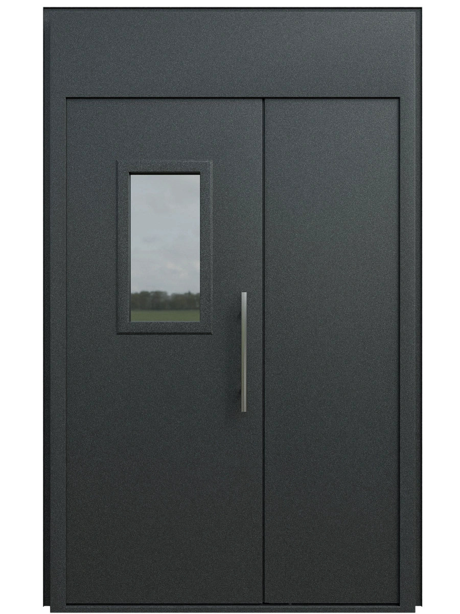 Двупольная подъездная дверь 1200x2050, окно 600x800, металл 1.5